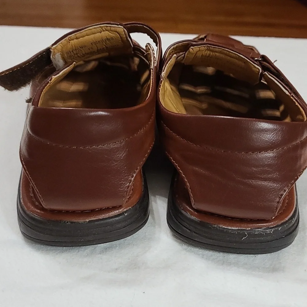 Faranzi Mens‎ Faux Leather Fisherman Sandals Brown Hook&Loop Sz 11 EUC